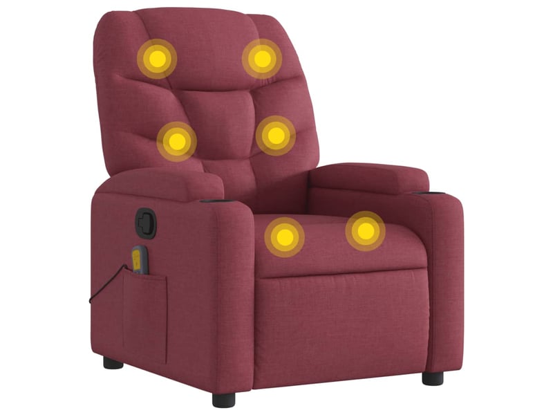  Fauteuil de relaxation tv fonction massage inclinable 6 points de massage en tissu rouge bordeaux dec027091  - Conforama B