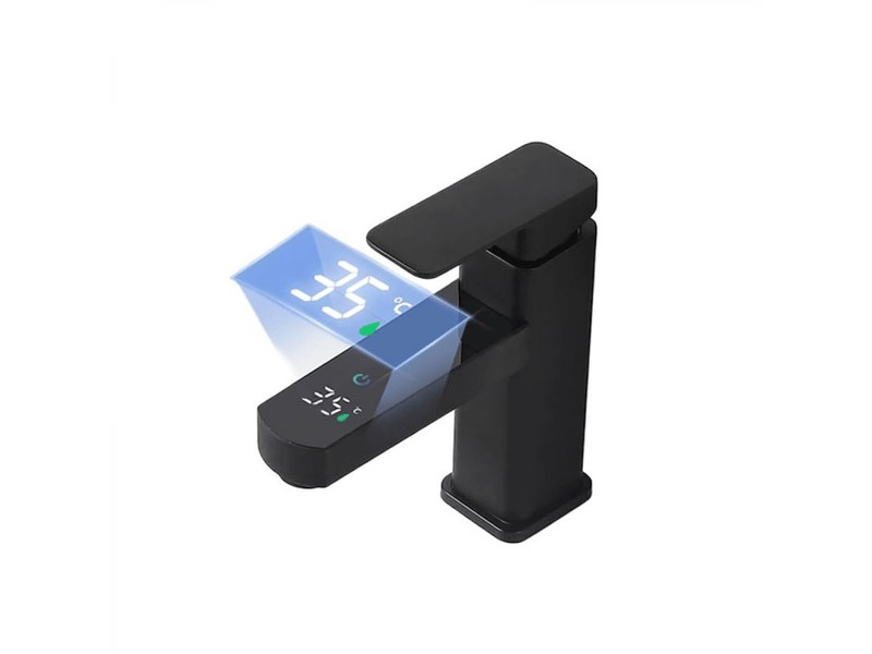  Robinet de lavabo à affichage numérique intelligent, robinet de lavabo de salle de bain (court noir)  - Conforama B