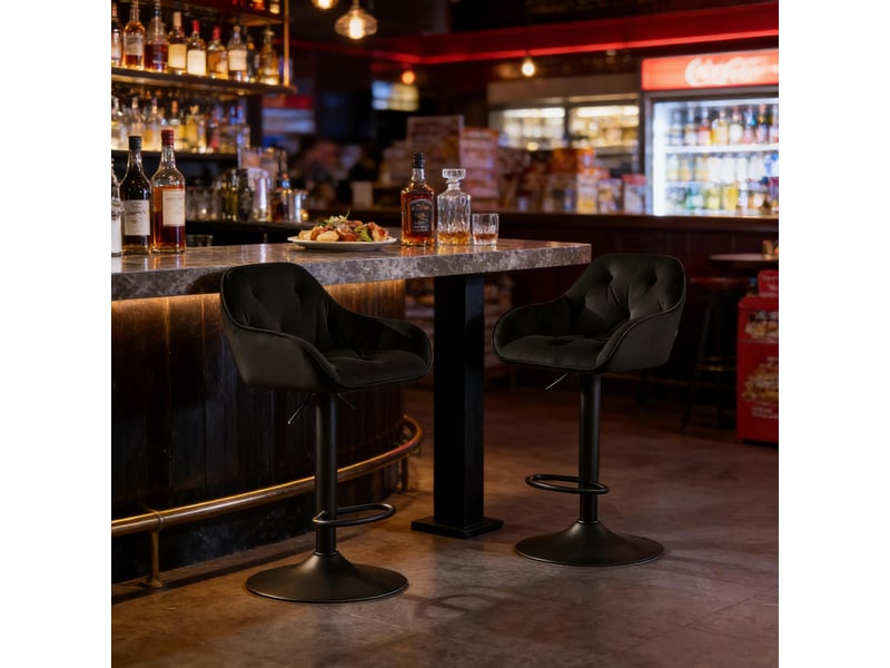  Lot de 2 tabourets de bar réglables,62,5-84 cm,pivotants,velours,noir  - Conforama E
