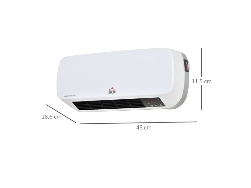  Radiateur électrique mural avec télécommande, température réglable et minuterie 12 heures, puissance 1000 w2000 w, 45 x 18,6 x 11,5 cm, blanc  - Conforama E
