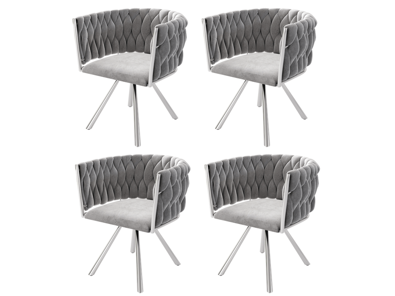  Lot de 4 fauteuils 59x54x72 cm en velours gris, pivotants à 360°, style actuel, pieds en acier argenté  - Conforama A