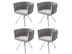 Lot de 4 fauteuils 59x54x72 cm en velours gris, pivotants à 360°, style actuel, pieds en acier argenté