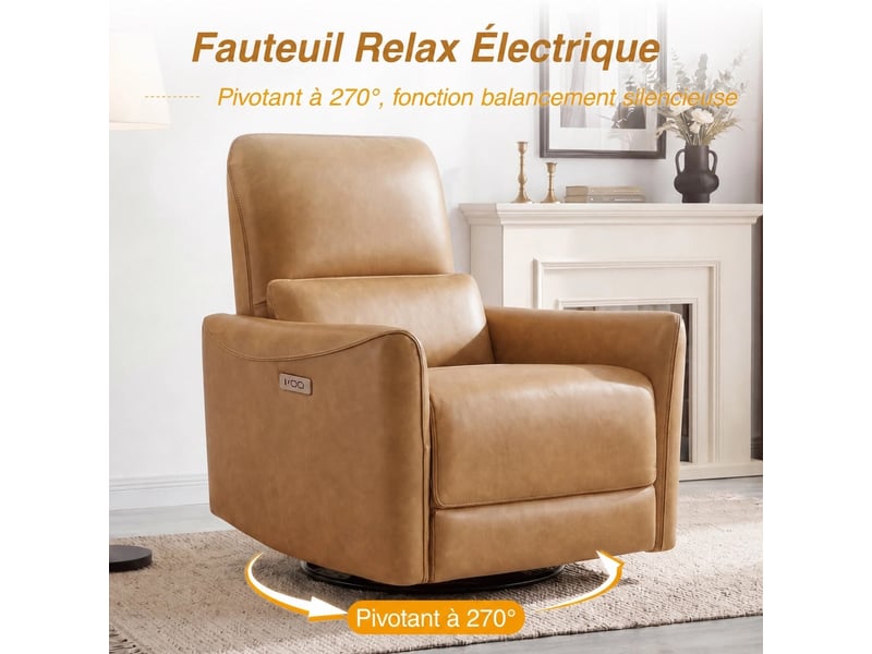  Fauteuil relax électrique pivotant 270° – usbtype-c, en tissu,dossier 135°, charge 159 kg-marron  - Conforama D