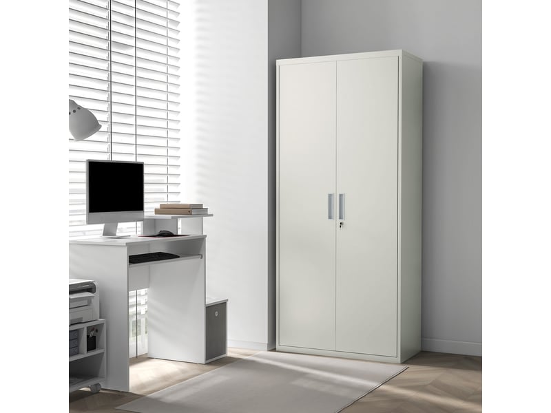  Classeur, armoire de bureau, 5 étagères, métal, 80 cm (l) x 40 cm (p) x 180 cm (h), blanc  - Conforama C