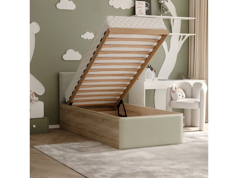  Lit coffre sashi - 90x200 cm - avec matelas - tissu velours - sonoma gris-vert SASHI - Conforama C