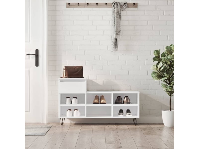  Meuble à chaussure blanc brillant 102x36x60 cm bois ingénierie shl9644  - Conforama B