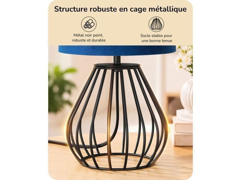  Lampe a poser saphir bleue velours e14 4w 2700k base metal noir goutte 370618_AADHT72579_6_DROPFR - Conforama C