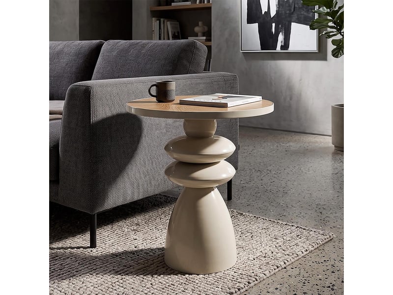  Table d'appoint totem en métal pila 49cm crème  - Conforama E