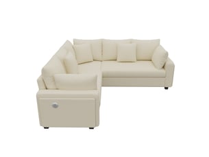 Canapé d'angle en l velours côtelé beige, canapé modulable 5 places avec éclairage led et ports usb de charge pour salon et appartement.