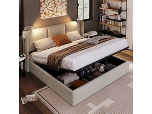Lit coffre 160x200 cm <strong></strong> <strong></strong> coloris beige