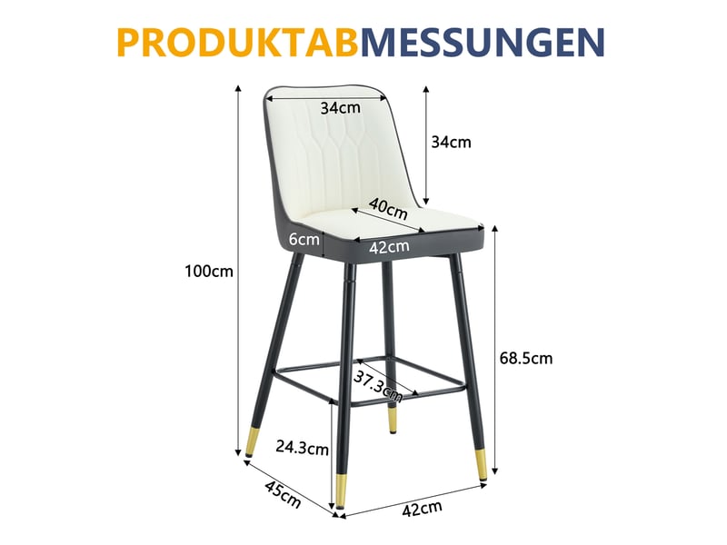  Tabouret de bar lot de 2 avec dossier ergonomique et repose-pieds, en pu et métal, blanc et gris  - Conforama D