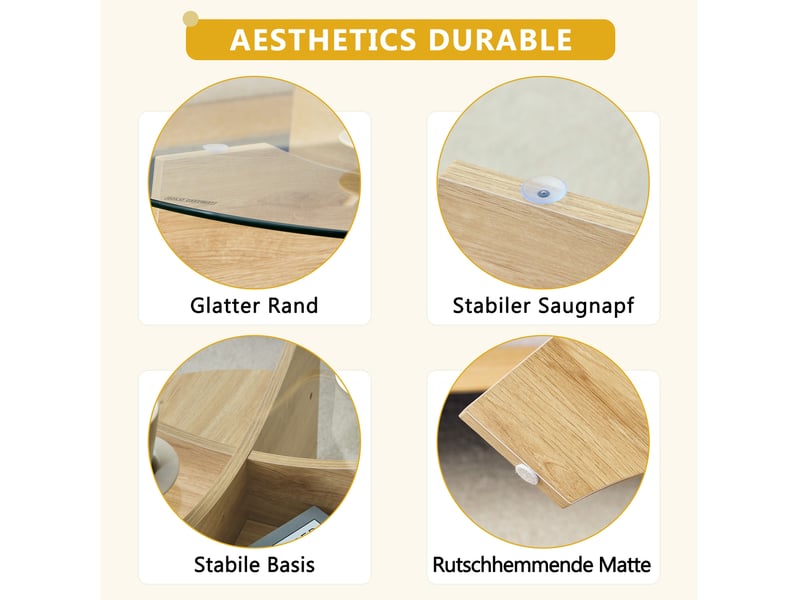  Table basse ronde 80x80x36 cm, meuble salon, design simple, plateau en verre, mdf, pour le salon, transparent et bois  - Conforama E