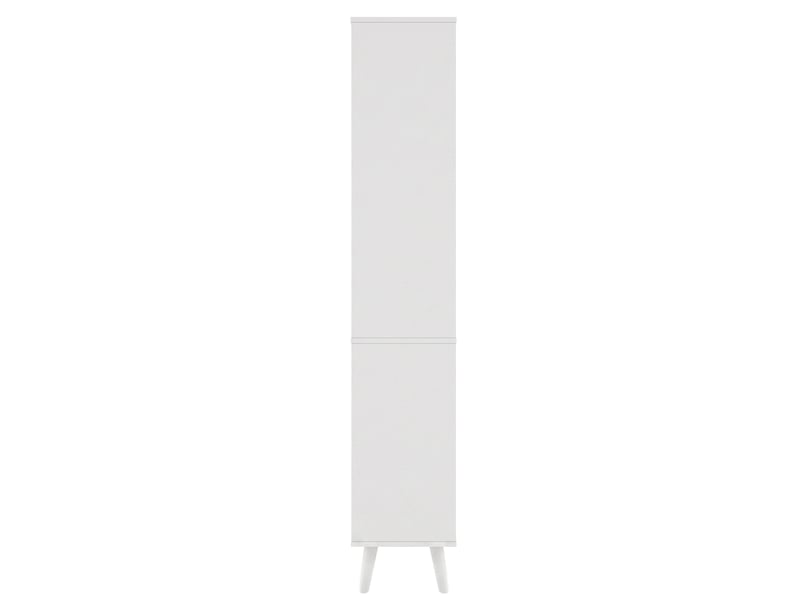  Colonne de salle de bain 40×30×166 cm, finition blanche en panneaux mdf, tiroir avec fermeture magnétique et portes réversibles en rotin  - Conforama E