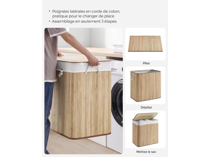 Panier à linge 3 compartiments – 60x40x61.5cm - Conforama D