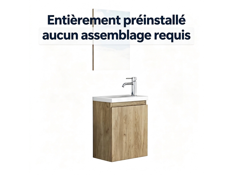  Meuble vasque suspendu 40 cm avec miroir - vasque céramique, meuble sans poignée gain de place  - Conforama R