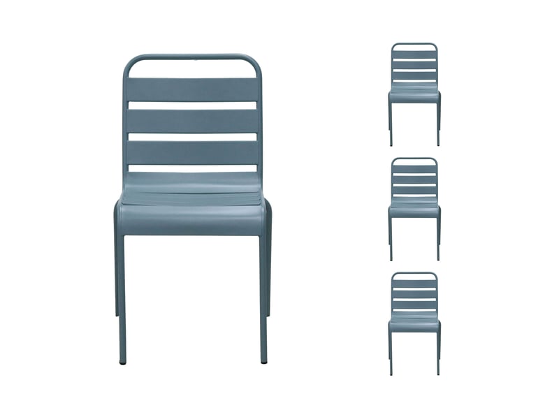  Ensemble table + 4 chaises + 2 fauteuils en métal bleu gris - baca  - Conforama D