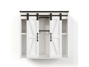 Armoire murale cuisine 80x31x76cm, placard suspendu blanc à 2 portes coulissantes, meuble rangement vertical compact pour petit espace