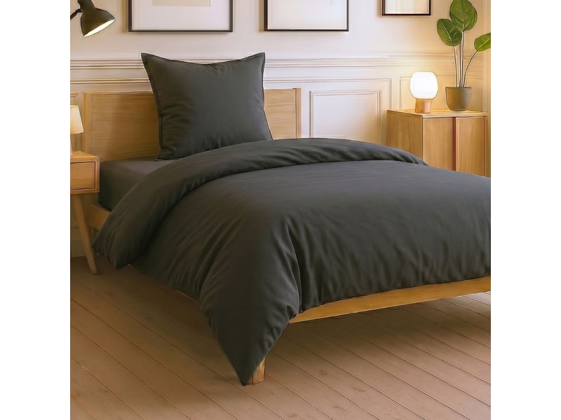  Parure housse de couette 140x200cm + 1 taies 100% coton gris foncé - vitalia VITALIA - Conforama A