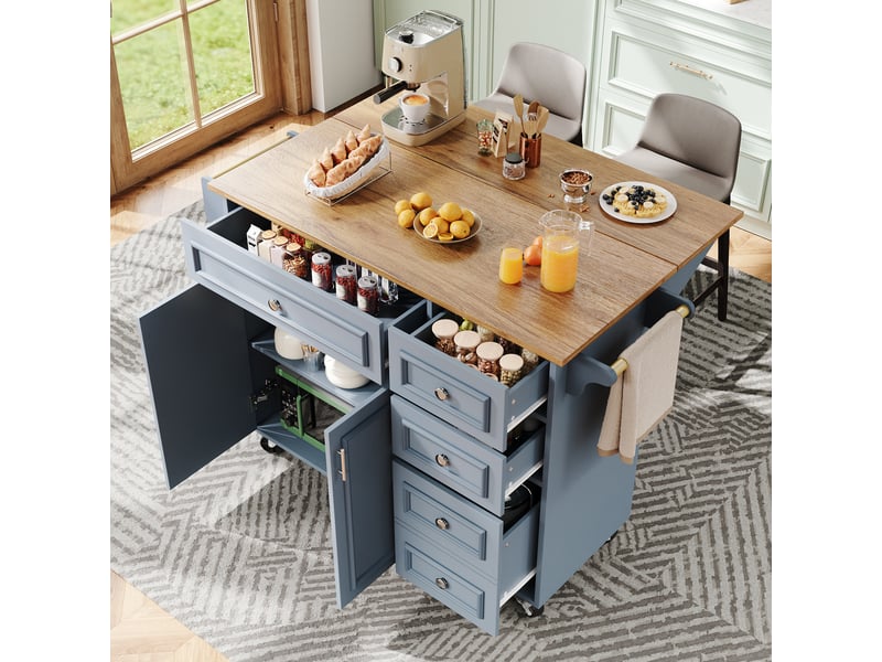  Desserte 2 portes 5 tiroirs coloris bleu mdf desserte bleu - Conforama E