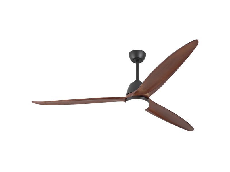 Ventilateur de plafond 183 cm éclairage led 3 couleurs dimmable bois massif noir et noyer foncé réversible silencieux - Conforama A