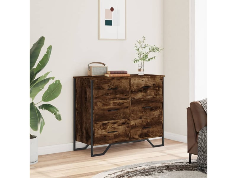  Commode chambre adulte, armoire à tiroirs chêne fumé 91x35,5x74,5 cm bois d'ingénierie  - Conforama C