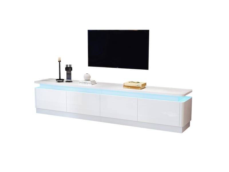  Meuble tv avec 4 tiroirs et led pour salon 180×34×40 cm en panneaux de particules blanc  - Conforama A