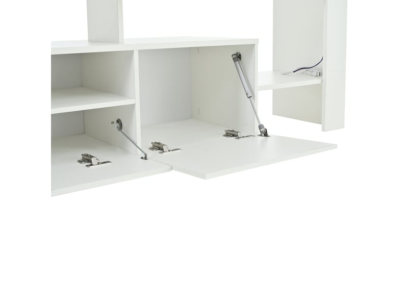  Meuble tv blanc brillant led 192×37×53 cm, 3 caissons, meuble bas pour écran jusqu’à 85 pouces  - Conforama E