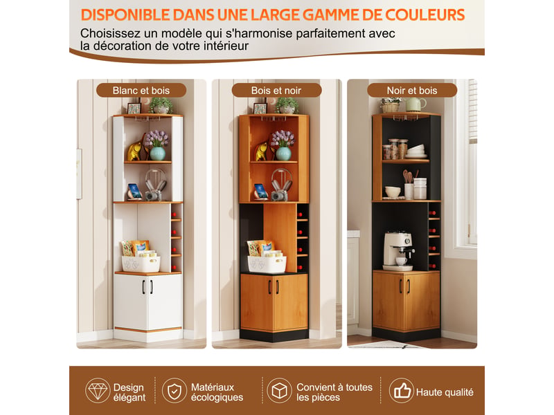  Meuble bar d’angle en mdf 40x40x182 cm, porte-verres inox, 4 casiers à bouteilles et placard bas pour cuisine et séjour  - Conforama B