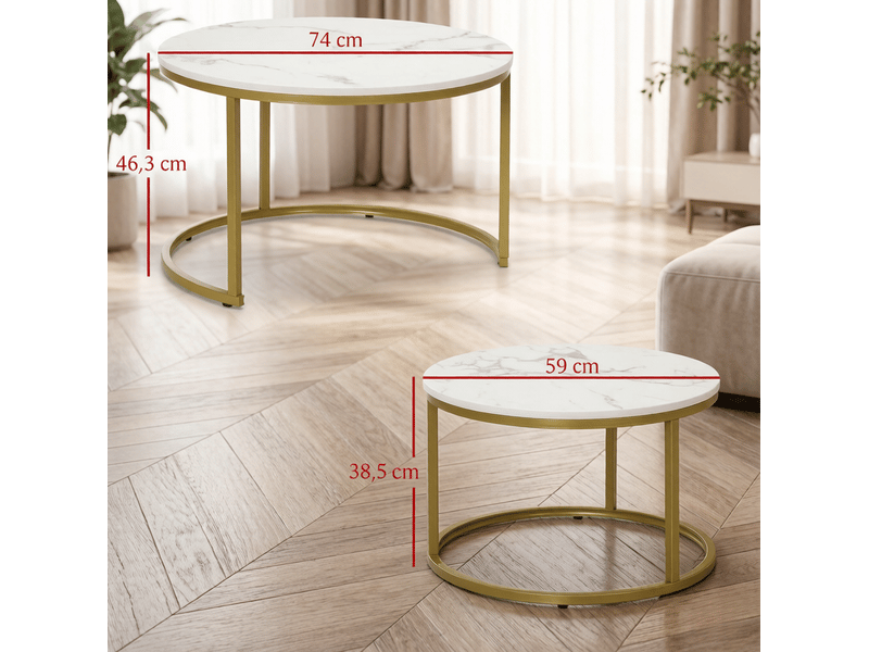  Tables basses gigognes 74x46,3 cm en panneau de particules et métal blanc et doré  - Conforama C