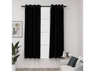 Lot de 2 rideaux occultants, rideaux black-out aspect lin avec œillets noir 140x175cm cf44525