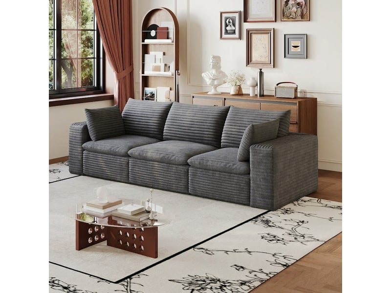 Canapé modulaire 260 cm 3 places gris foncé en velours côtelé sans montage - Conforama D
