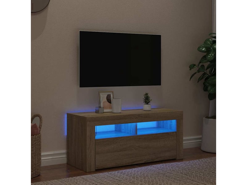  Meuble tv - banc tv - meuble de rangement avec lumières led chêne sonoma 90x35x40 cm  - Conforama B