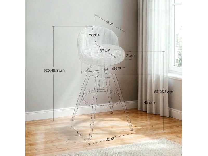 Lot de 2 tabourets de bar pivotants et réglables en velours côtelé gris  - Conforama E