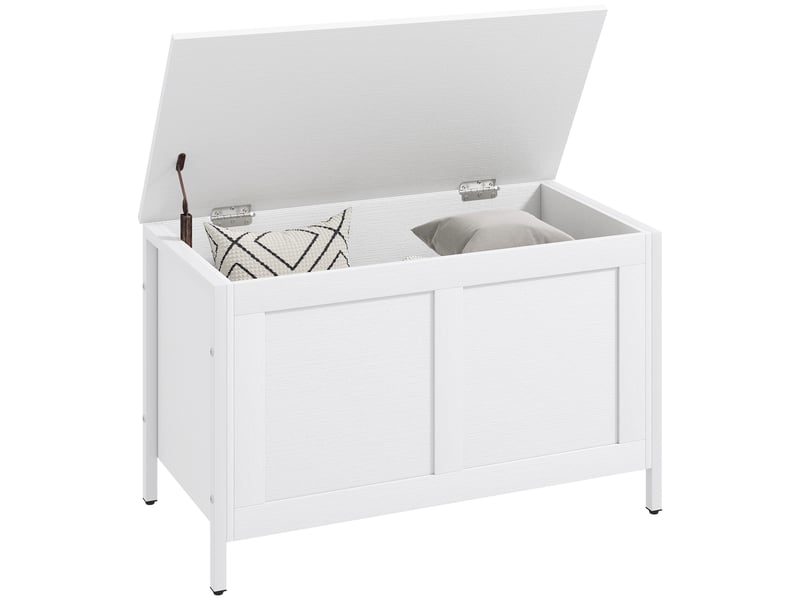  Coffre de rangement pour chambre, 95 l, avec couvercle, banc de rangement avec charnière de sécurité, 80 x 40 x 50 cm, aspect bois blanc  - Conforama A