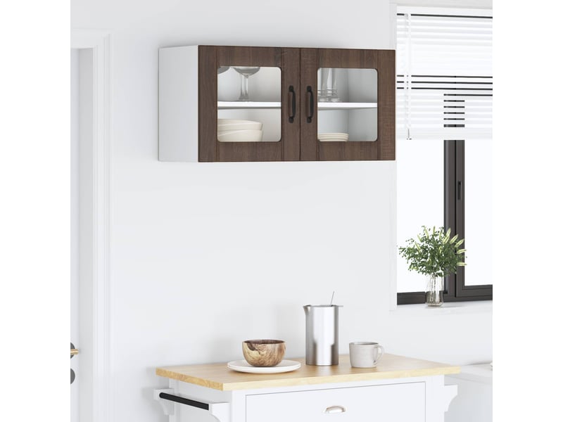Meuble mural de cuisine, cabinet en verre mural chêne brun 80x31x40cm shl1028 - Conforama D
