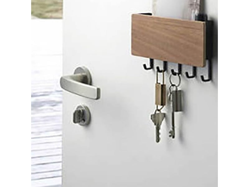 Porte-clés mural en bois avec 5 crochets, organiseur de courrier (couleur bois de noyer, marron YSK0003560LY - Conforama B