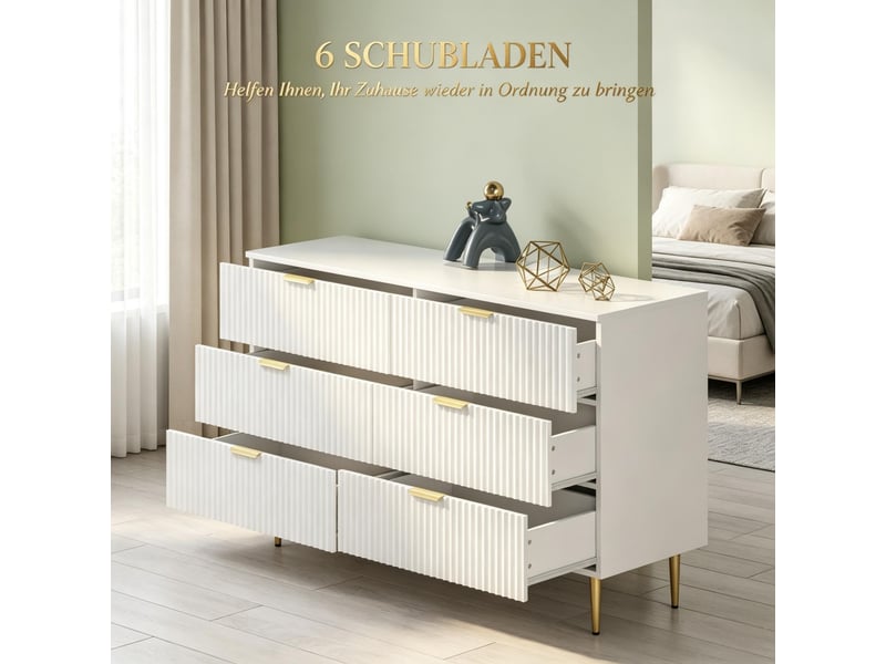 Commode de chambre - commode à 6 tiroirs, meuble de rangement moderne pour chambre à coucher, 120 x 40 x 76.5 cm, blanc  - Conforama W