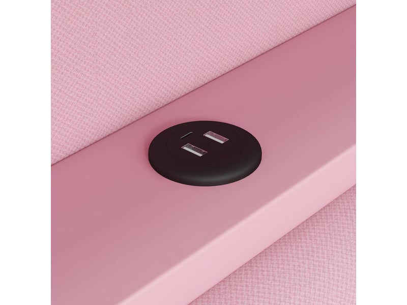  Lit gigogne 90 x 200 cm rembourré ports usb éclairage led bureau intégré rose  - Conforama D