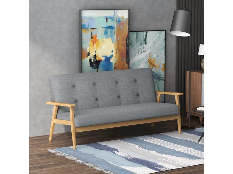 Canapé 3 places 154,5, canapé scandinave avec dossier capitonné, gris, assise rembourrée et accoudoirs - Conforama W