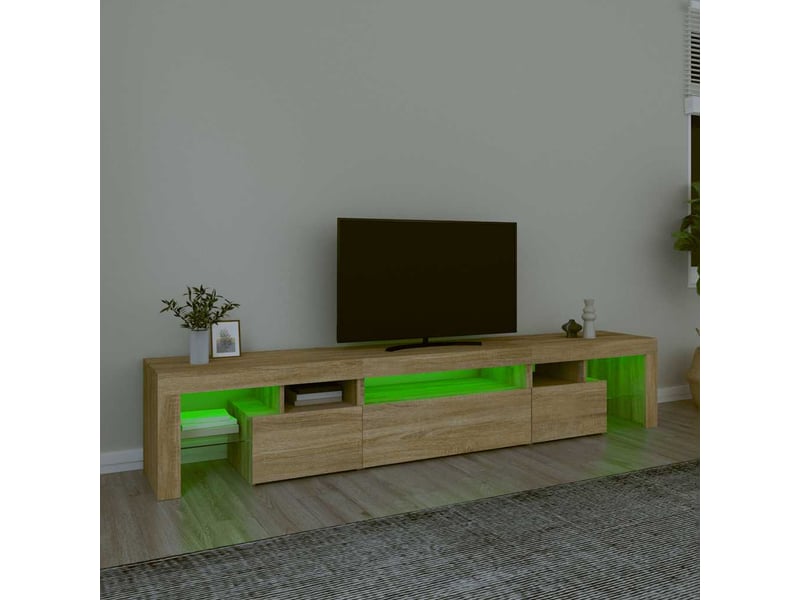 Meuble tv - banc tv - meuble de rangement avec lumières led chêne sonoma 215x36,5x40 cm - Conforama D