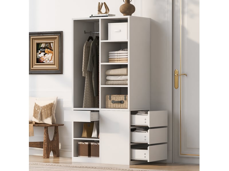 Armoire de rangement avec penderie et tiroirs 70x50x170 cm blanche - Conforama W