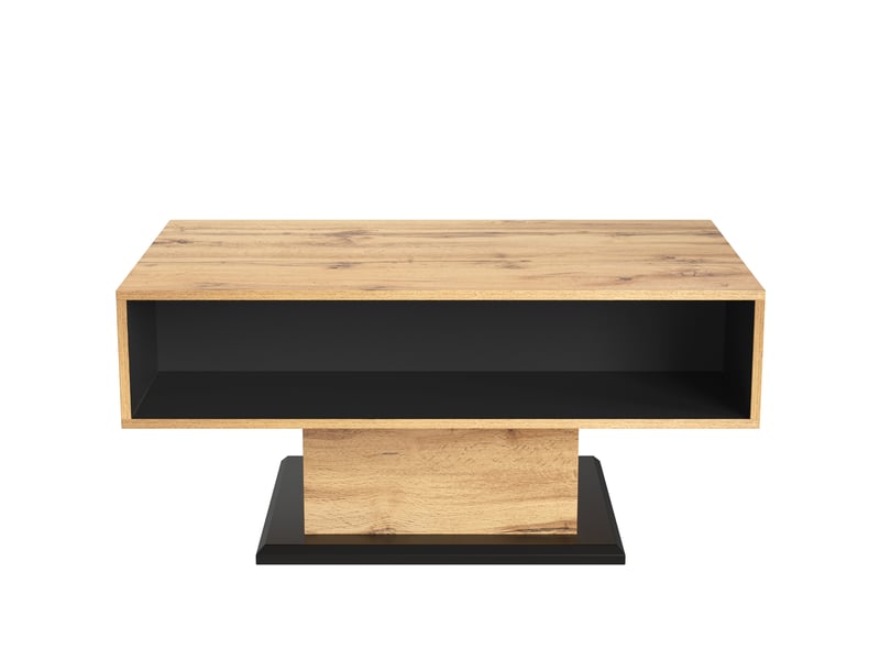 Table basse 100x60x47 cm avec tiroir sans poignée et rangements double face, panneaux de particules mélaminés, bois et anthracite ABC - Conforama A