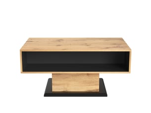 Table basse 100x60x47 cm avec tiroir sans poignée et rangements double face, panneaux de particules mélaminés, bois et anthracite