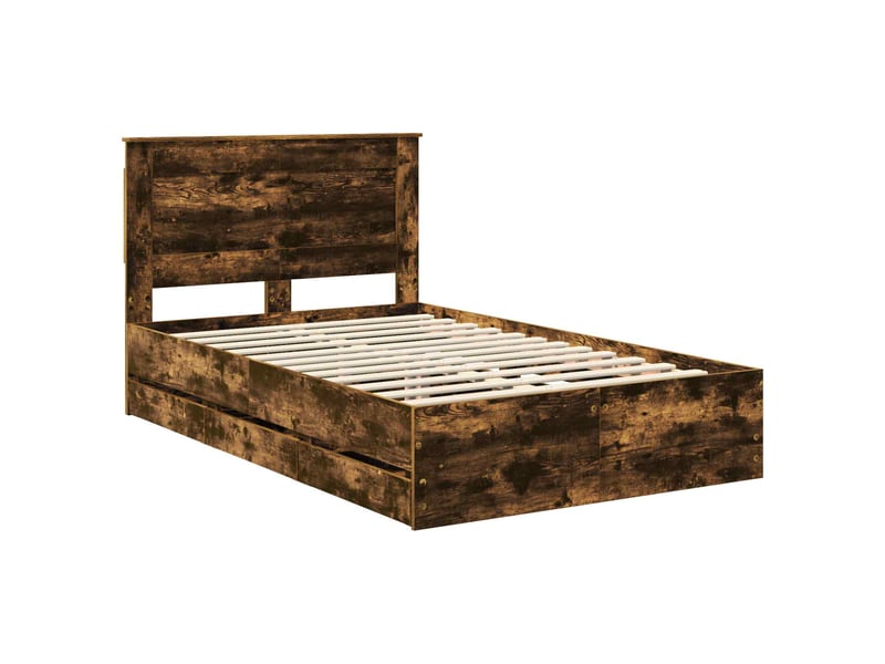 Lit double- lit adulte - cadre de lit chêne fumé 135 x 190 cm bois ingénierie - Conforama C