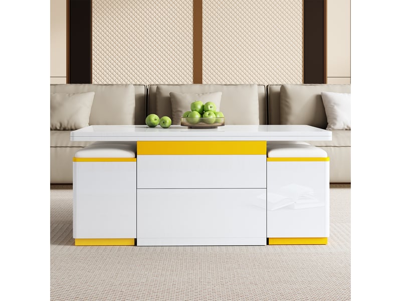  Table basse relevable 100 x 50 cm mdf blanc et jaune  - Conforama R
