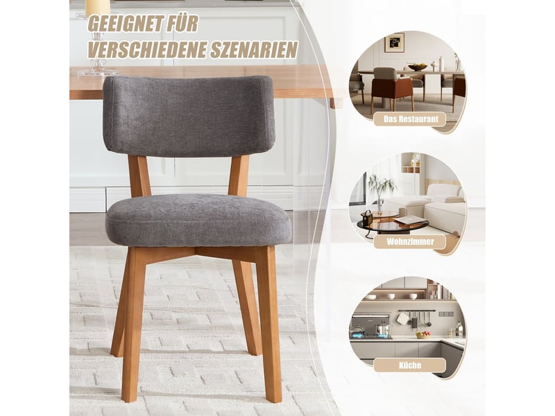 Chaise de salle à manger 2 pièces style mid-century moderne pieds en bois massif assise rembourrée en tissu lin gris - Conforama D