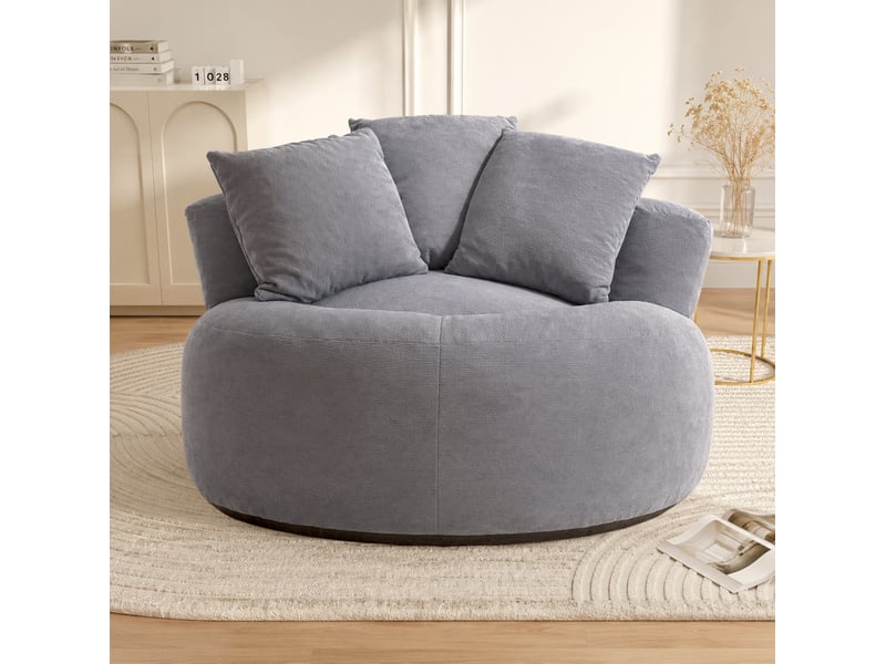  Fauteuil pouf rond xxl à poser au sol, assise en mousse haute résilience avec coussins en velours côtelé gris  - Conforama B