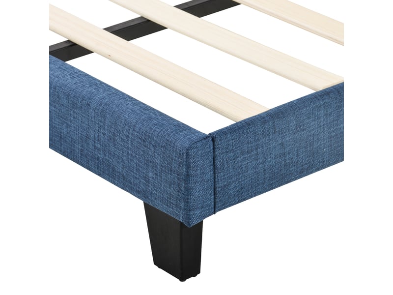  Lit 2 places rembourré 140x200 cm avec tête de lit, sommier à lattes et revêtement lin bleu, sans matelas  - Conforama D