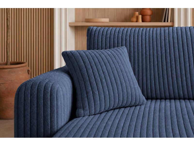 Emma - canapé d'angle convertible gros velours côtelé 4 places bleu - Conforama E