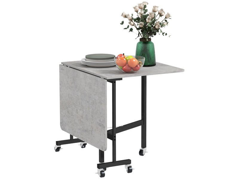  Table pliante à abattants pour 4 à 6 personnes avec 6 roulettes, en bois et acier, 120 x 80 x 73 cm, grise  - Conforama A
